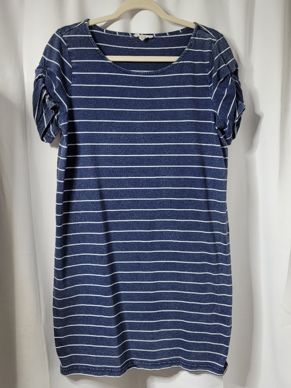 Jane & Delancey Anthropologie Cotton Striped T-Shirt Cinch Ruche Sleeve Dress